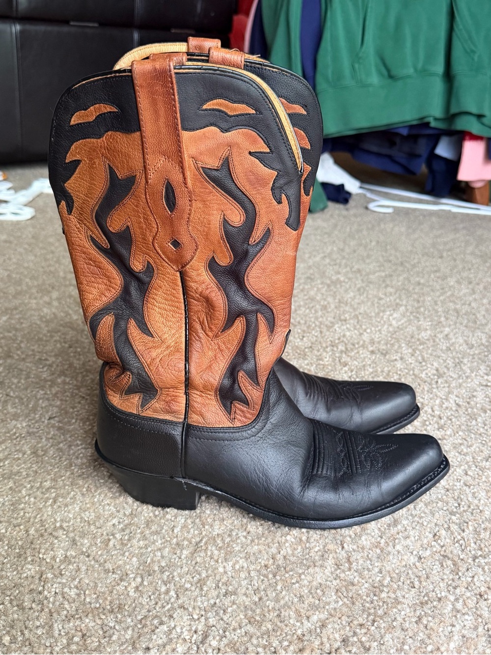 Old West Two-Tone Black and Brown Western Cowboy Boots